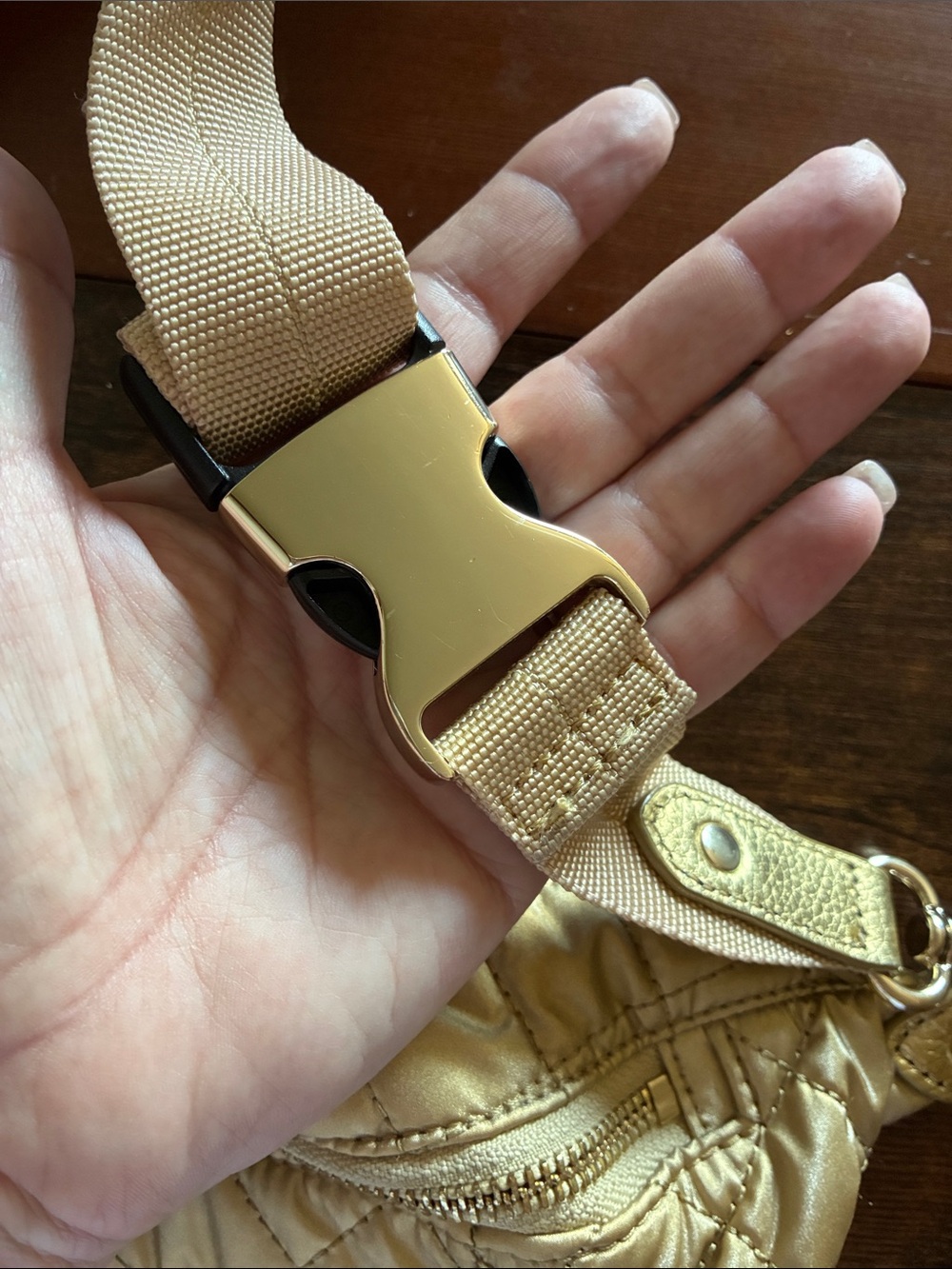 MZ Wallace Metallic Gold Quilted Crossbody Sling Bag - Picture 5 of 12